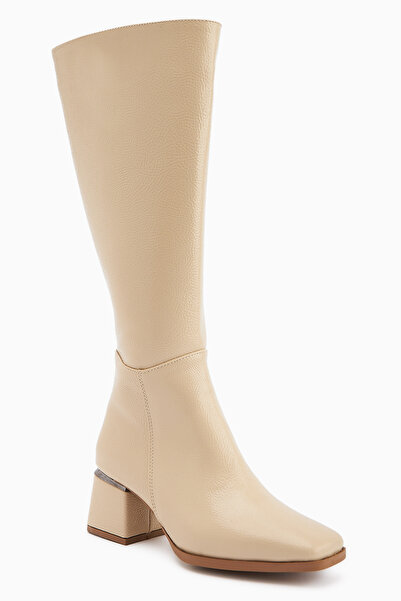 Limoya Γυναικείες μπότες Miami Beige Wrinkled Patent Leather Blunt Toe