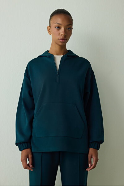 Penti Dark Green Silky Feel Oversize Zippered Sweatshirt