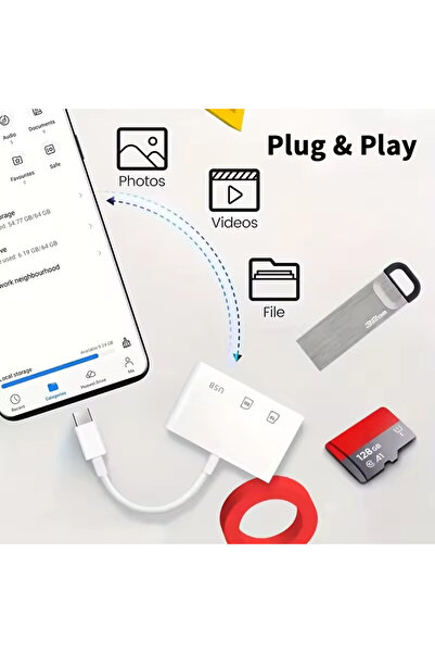 Choice محول أبيض 3 في 1 من النوع C، Tf، Cf، Sd، قارئ بطاقات الذاكرة، مسجل، فلاش مدمج USB-C، احترافي
