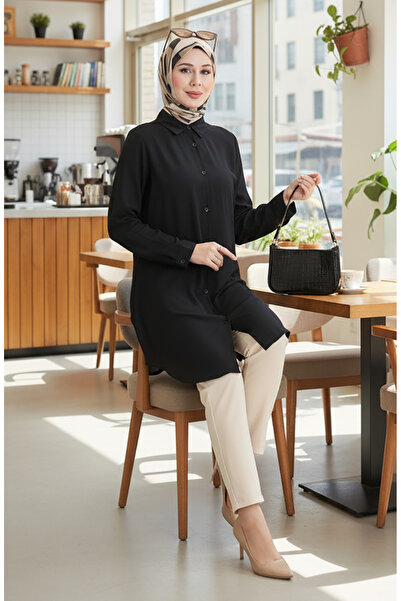 sefamerve Buttoned Viscose Tunic 6116-10 Black