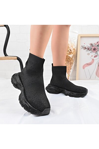 Tmall Pantofi sport damă, cu model de șosete, D1384, negri