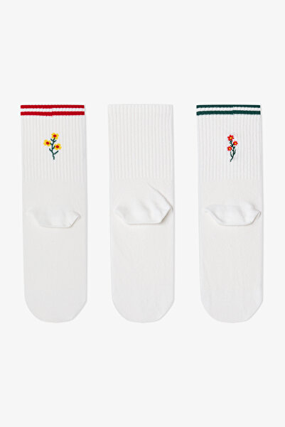 Penti 3 Pairs Cotton Floral Embroidered Tennis Socks