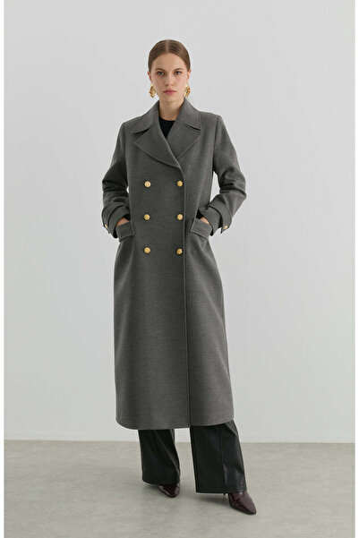 Fatma Atasoy Blazer Maksi Gri Kaşmir Kaban