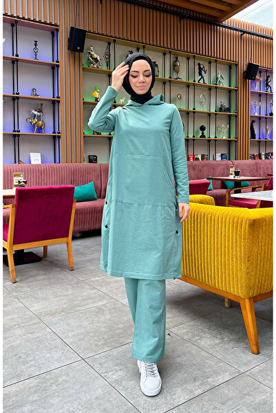 sefamerve Σετ αθλητικής φόρμας με δύο κλωστές με λεπτομέρεια κουμπώματος 3071-10 Çağla Yeşil