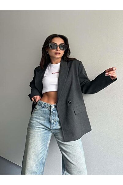 Etos Jachetă blazer antracit cu un singur nasture pentru femei