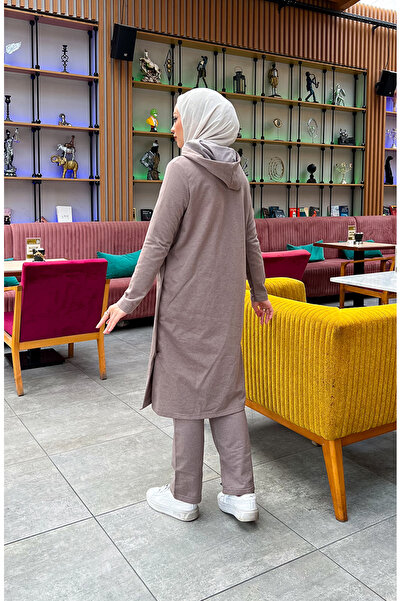 sefamerve Σετ αθλητικής φόρμας με δύο κλωστές με λεπτομέρεια κουμπώματος 3071-08 Mink