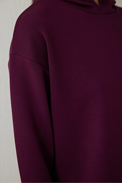 Penti Burgundy Silky Feel Hooded Slogan Printed Sweatshirt