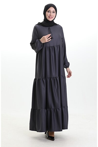 sefamerve Lace-up neck layered dress 4107-12 smoke