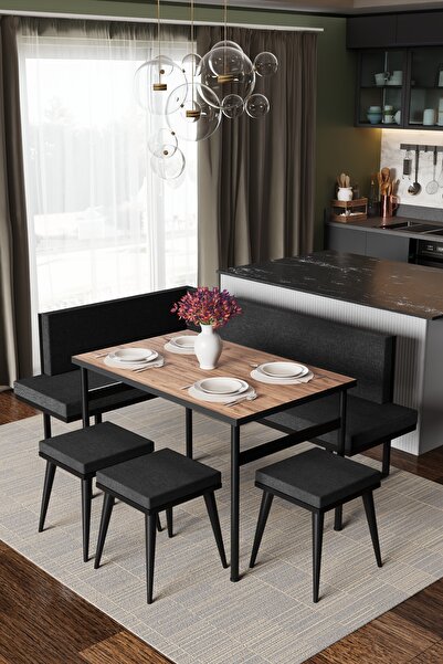 Wood House PAMİR KÖŞE TAKIMI  SİYAH-CEVİZ (MUTFAK,BAHÇE,BALKON,OTURMA ODASI)