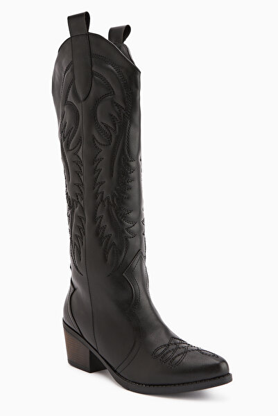 Limoya Florida Black Embroidery Detailed Pointed Toe Western, kovbojské dámské boty