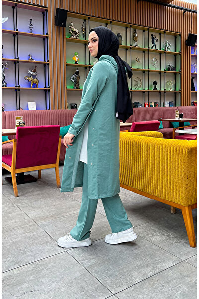 sefamerve Σετ αθλητικής φόρμας με δύο κλωστές με λεπτομέρεια κουμπώματος 3071-10 Çağla Yeşil