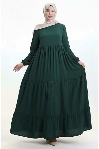 sefamerve Collar Lace-Up Layered Dress 4107-13 Emerald Green