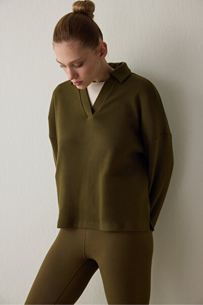 Penti Πουλόβερ με μακρυμάνικο γιακά πόλο σε σκούρο πράσινο χρώμα