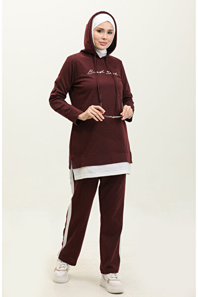 sefamerve Renk Garnili Eşofman Takm 3080-08 Mürdüm