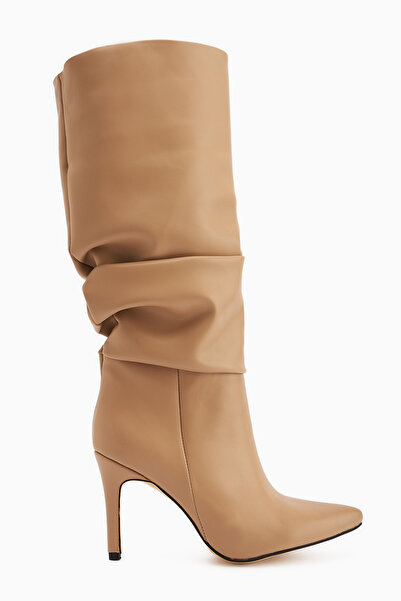 Limoya Merin Nud, бежеві жіночі чоботи з гострим носком, тонким каблуком і пі...