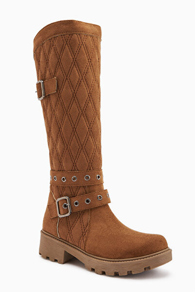 Limoya Carma Brown Suede Belt Detailed Quilted Stitching Women's Boots