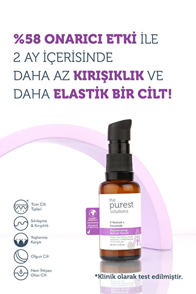 The Purest Solutions Kırışıklık Karşıtı, Onarıcı Retinol (a Vitamini) Gece Serumu 30 ml (1% Retinol + Ceramide)