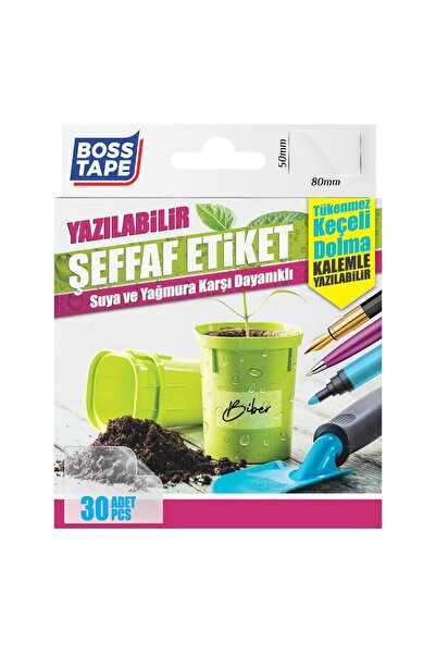 Boss Tape Suya Dayanıklı Şeffaf Etiket Yazılabilir Baharatlık Saksı Için 30 Adet