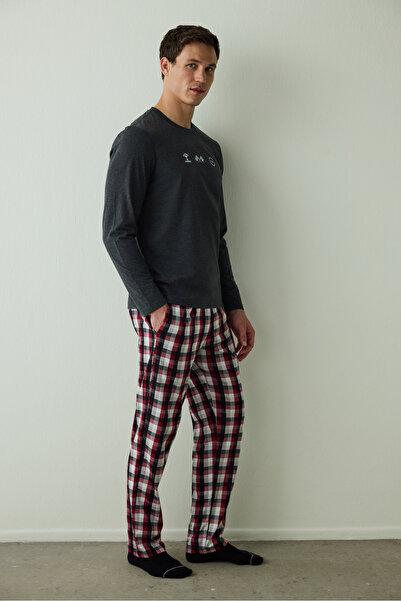 Penti Erkek Winner Slogan Baskılı Bisiklet Yaka Uzun Kollu Pijama Takımı