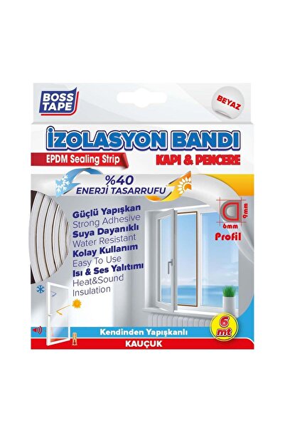 Boss Tape Kapı Pencere Yalıtım Bandı Fitili Soğuk Rüzgar Kesici Kendinden Yapışkanlı Beyaz 2x3 Metre