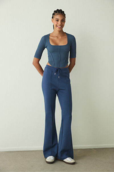 Penti Indigo Square Neck Seamless Short Sleeve Crop Top