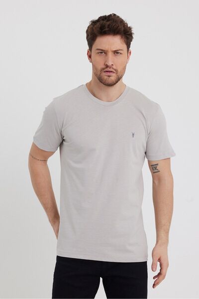 COMBİNE MİCHAİL Men's Crew Neck Slim Basic Gray T-Shirt