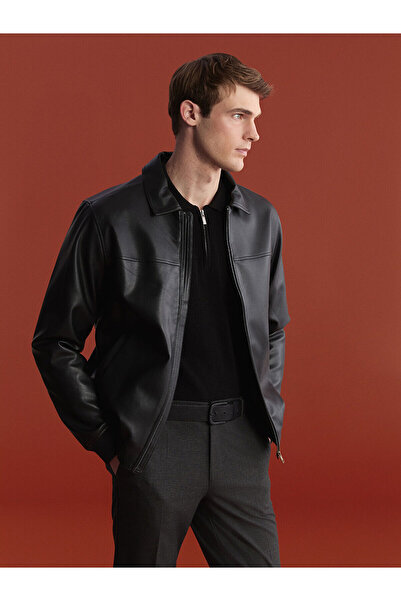 LC Waikiki Peak Yeni Sezon Standart Kalıp Erkek Deri Görünümlü Mont