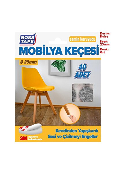 Boss Tape 3M Yapışkanlı 40 Adet 25mm Gri Mobilya Sandalye Masa Ayağı Keçesi