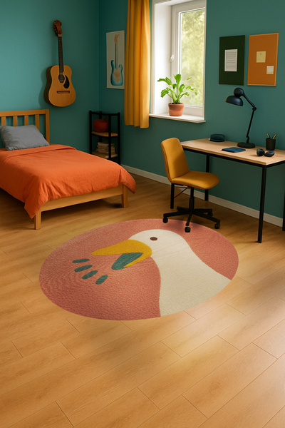 Rugs Modern Halı MOSSO Pembe Temalı Ördek Figürü Desenli Dokuma Taban Modern ...