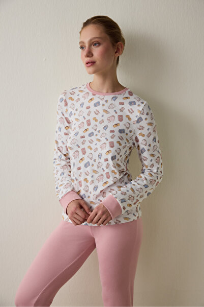 Penti Tea Party Printed Crew Neck Long Sleeve Pajama Top