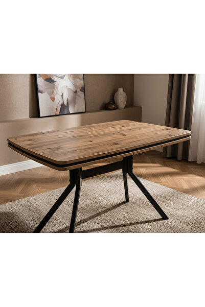 DENGEMA Koza Dikdörtgen Masa – Ceviz Desen, Siyah Ayak, 80×120 cm (Sandalyesiz)