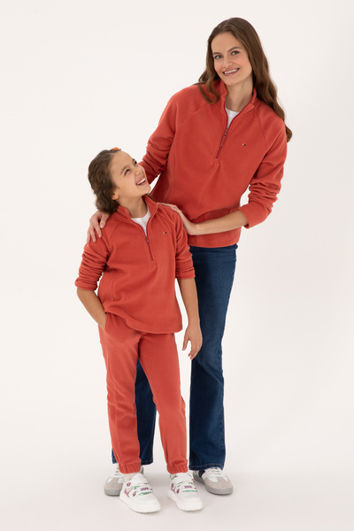 U.S. Polo Assn. Kadın Kiremit Fermuarlı Dik Yaka Polar Sweatshirt 50316714-VR026