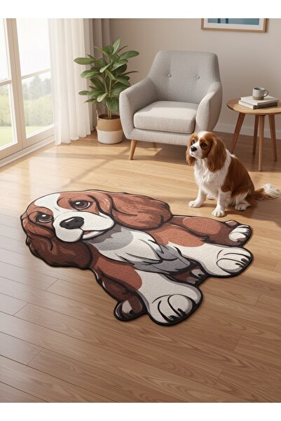 Luna Bianca Köpek Desenli Halı | Kaymaz Taban Süngerli Dikişli Yıkanabilir Ço...