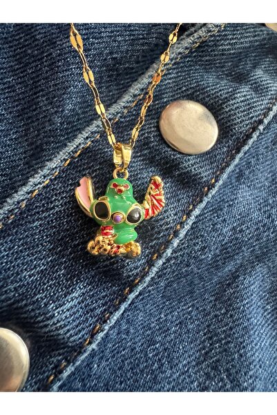 Xui Disney Stitch Figürlü Kolye/ Yeşil Sitch Temalı Çelik Kolye
