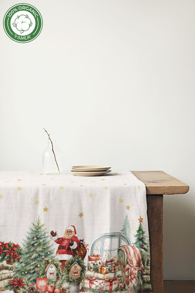 MOSHEYA HOME Yılbaşı Desenli Dijital Baskılı Masa Örtüsü - 140 x 220 cm 140x240 cm - Panama Kumaş
