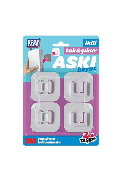 Boss Tape Yapışkanlı Tak Çıkar Sök Tak Askı 2'li Beyaz