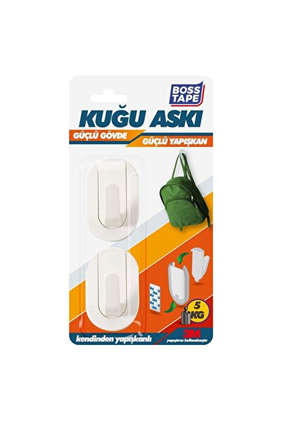 Boss Tape Çok Güçlü Kilit Geçmeli Gövde 3M Yapıştırıcılı Duvar Askısı Beyaz