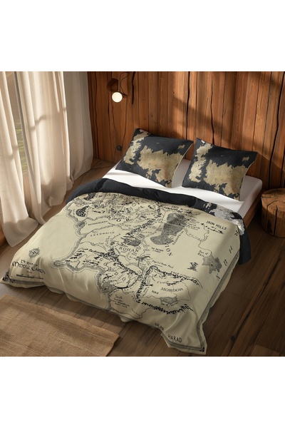 The Lucid Lab Yüzüklerin Efendisi Orta Dünya Haritası & Game Of Thrones Map Nevresim Takımı - 200 cm x 220 cm