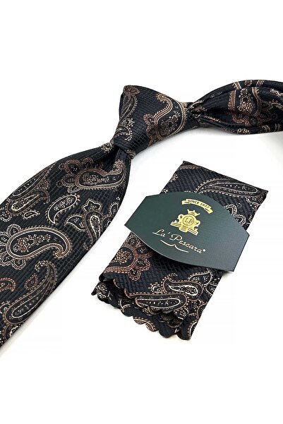 Kravatkolik Κλασική γραβάτα με μοτίβο καφέ σάλι με μαντήλι KK13121