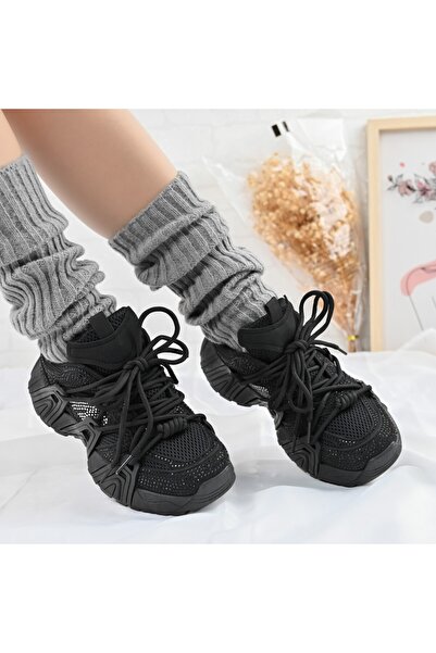 Tmall Pantofi Sport De Dama,Din Piele Ecologica Intoarsa,Cu Strasuri,D1408,Negru