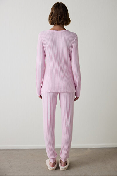 Penti Açık Pembe Cozy Time V Yaka Uzun Kollu Pijama Takımı