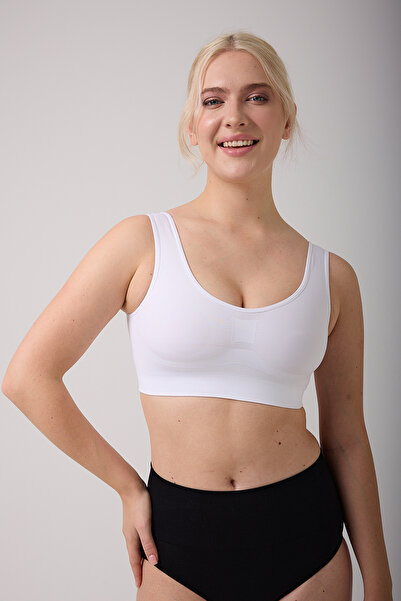 MİSTİRİK Rosella Model Sarkma Engelleyen Toparlayıcı Kalın Askılı Pedsiz Sütyen Beyaz Renk/1