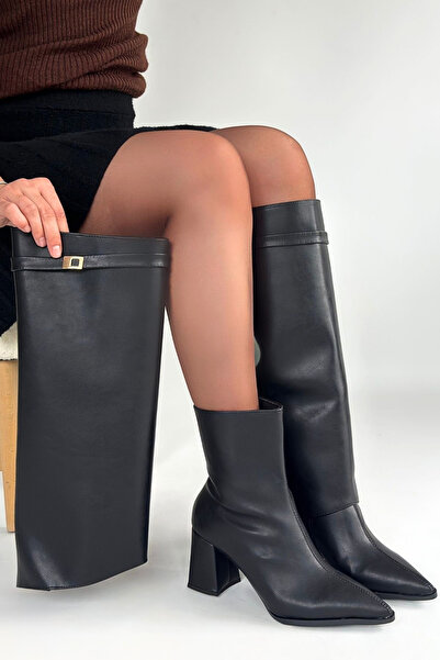 Zerenyus Μπότες με τακούνι Jike, με μυτερή μύτη, μαύρες