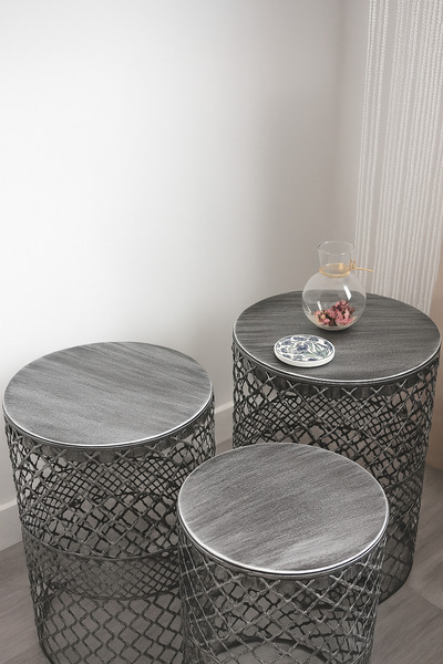 VENON 💎Sehpa 3.lü Takım 💎 Zigon Sehpa (250X480) (300X480) (350X480) Gümüş P...