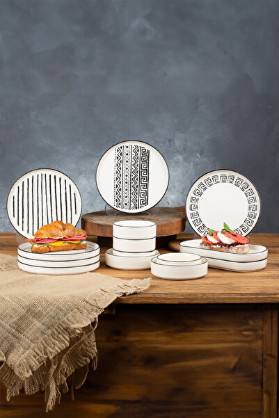 Kitchen Life 14 Pieces Stackable Sio Savior Breakfast Set for 6 Persons Luxury Breakfast Presentation Set Plate