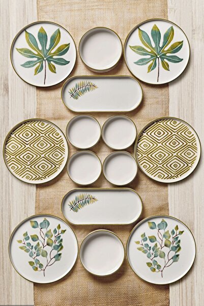 Kitchen Life 14 Parça 6 Kişilik Stackable Güz Yaprak Kahvaltı Takımı - Lüx Ka...