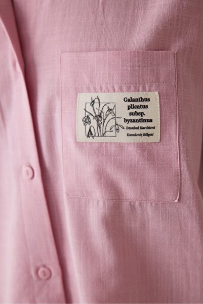 Penti Lila Slogan Baskılı Gömlek Yakalı Pamuklu Kısa Kollu Şortlu Pijama Takımı - Inspired by Flora