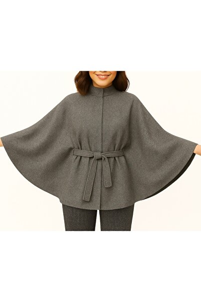 Hayalet Custom Made Cape Poncho Cloak Model Silvery Thin Wool Textured