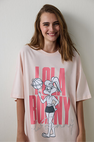 Penti Açık Pembe Looney Tunes Lola Bunny Pamuklu Kısa Kollu Termal Etkili Gecelik