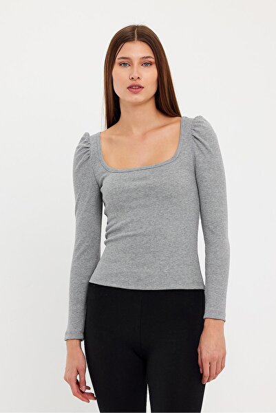 ESPİNA Women's Square Collar Long Sleeve Blouse